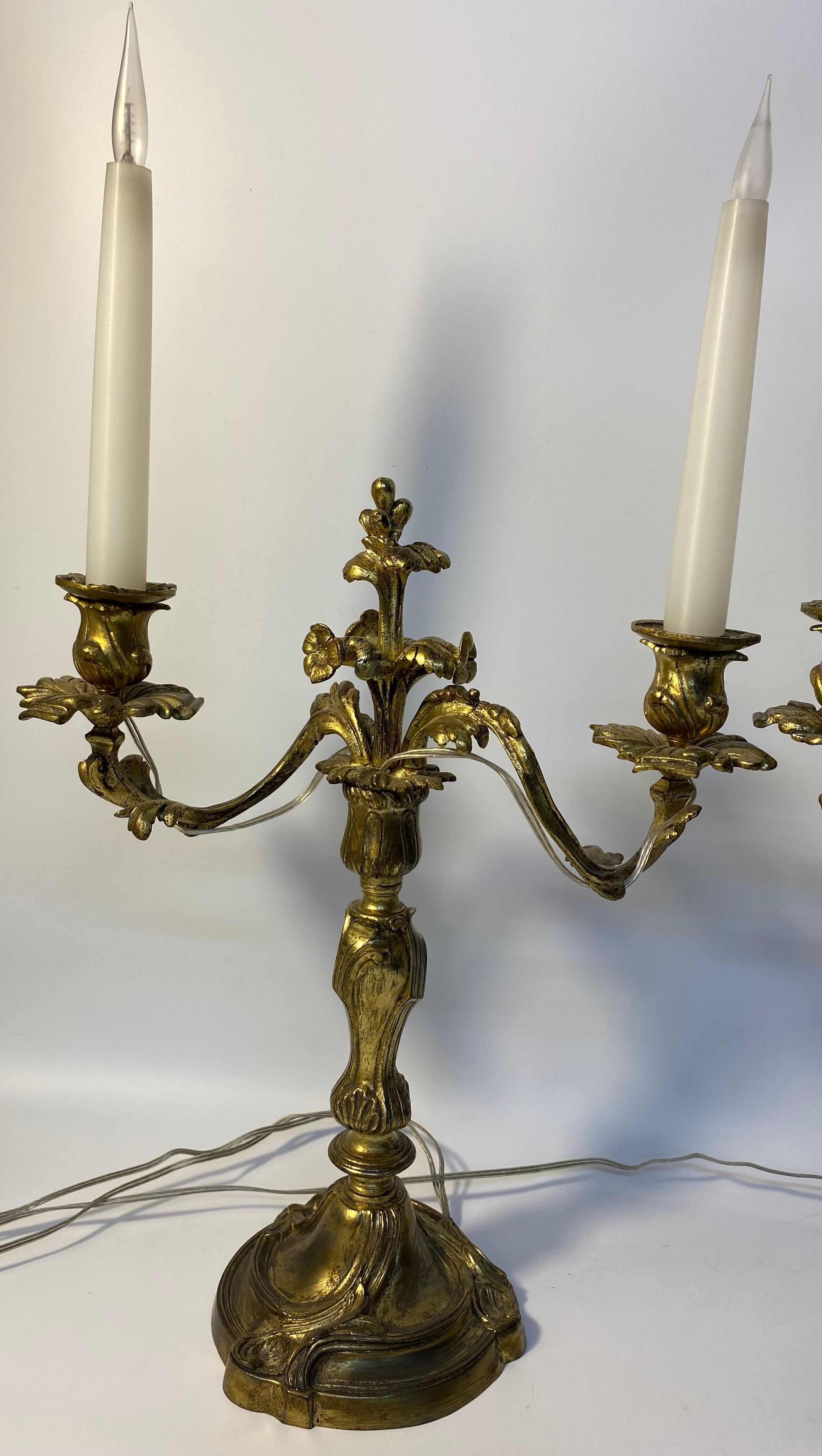 Pair of 19th century heavy brass Candelabras converted to electric [38cm] - Image 3 of 3