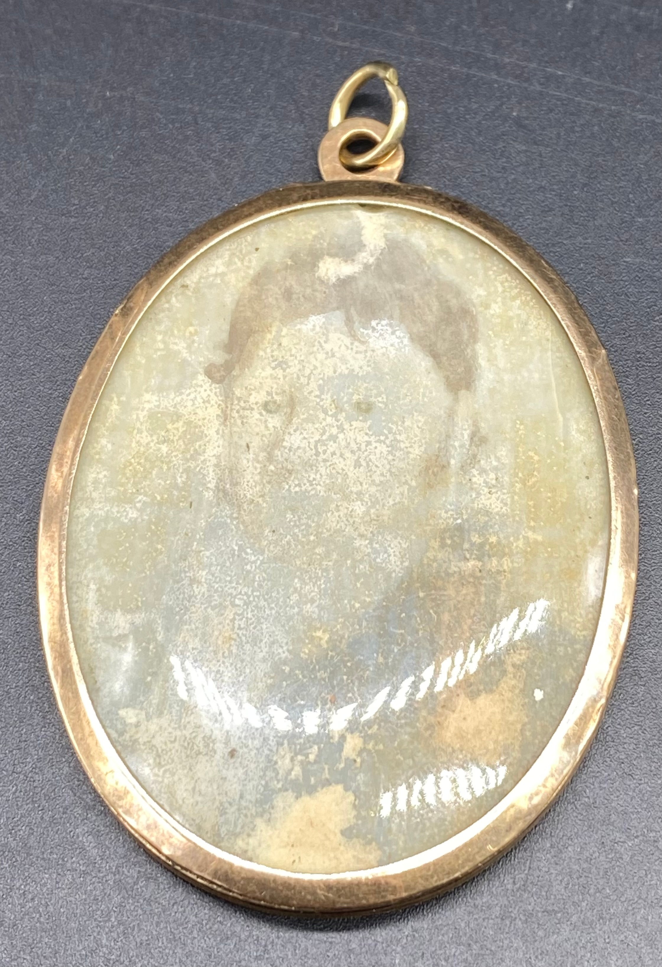 19th century handpainted portrait pendant mounted in yellow metal together with art deco belt buckle - Image 2 of 5