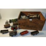 Large selection of vintage tin plate toy train & wagons along with track