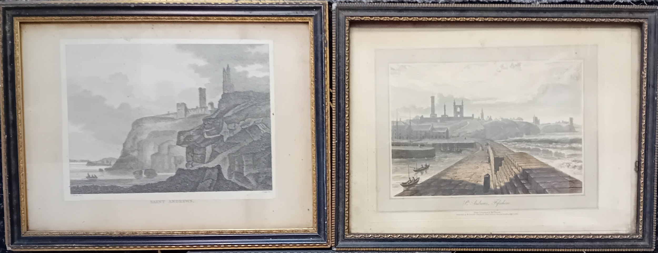 3 Artworks; Two engravings ''St Andrews, Fife'' together with antique watercolour. - Image 2 of 4