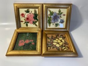 Set of 4 19th Century framed floral design tiles, Richard’s England