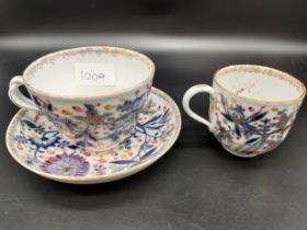 19th century German porcelain coffee cups & saucer set in floral design with cross swords marking