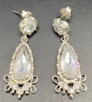 Pair of silver rock crystal pear shaped drop earrings [3.5cm]