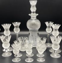 Edinburgh crystal thistle pattern decanter & glass set with etched thistle design & Edinburgh