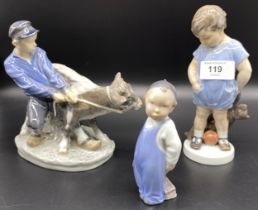 Three Porcelain Royal Copenhagen figures; Porcelain boy and calf [model no. 772] small child