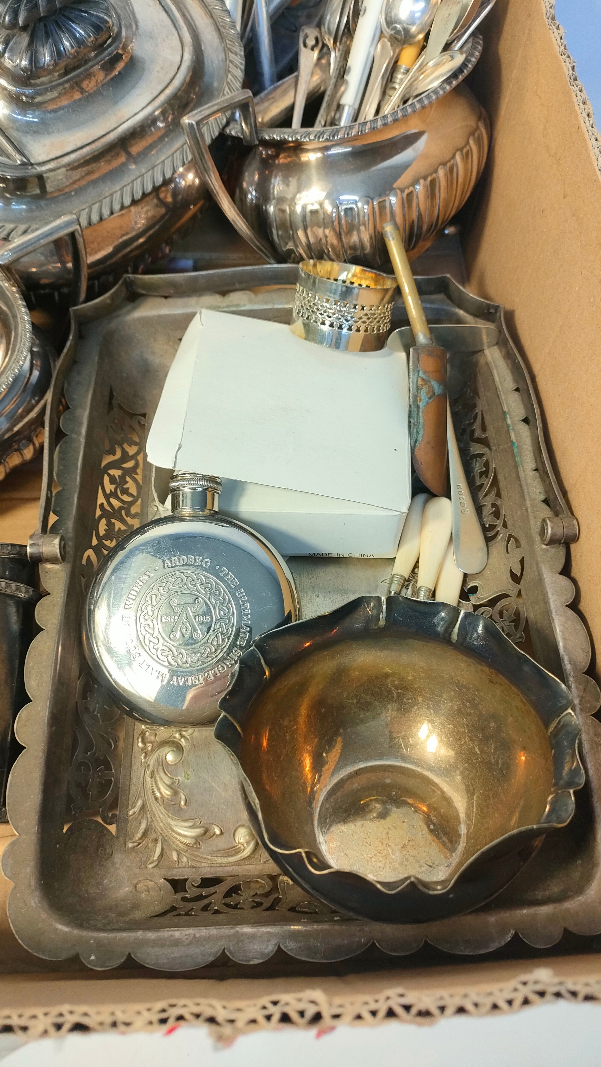 Selection of silver plated wares; three piece tea service, cutlery & tea caddy - Image 2 of 3
