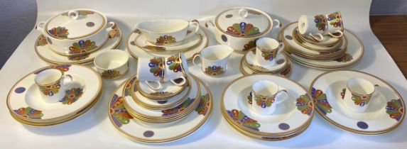 Royal Worcester 54 piece 'Pavilion pattern' tea/dinner service; tureens, dinner plates coffee cans &