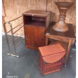 [W] Collection of furniture to include towel rail, card table, magazine rack, cabinet and wooden