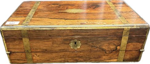 19th century walnut writing slope box, with brass inlays and inscribed to the top [15x45x26cm]