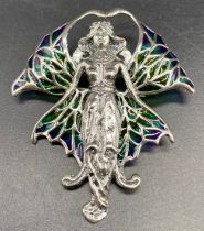 Silver & Plique a jour art nouveau figural style brooch [5.5cm]