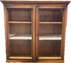 19th century mahogany two door cabinet, the glazed doors opening to shelved interior [75x79x25cm]