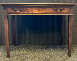 19th Century flip top table, the rectangular surface above a frieze drawer raised on square