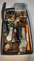 Collection of jewellery & collectables; Seiko watch, citizen watch, cufflinks, coins & others