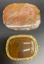 Two Victorian agate brooches; unmarked gold marked agate brooch & white metal