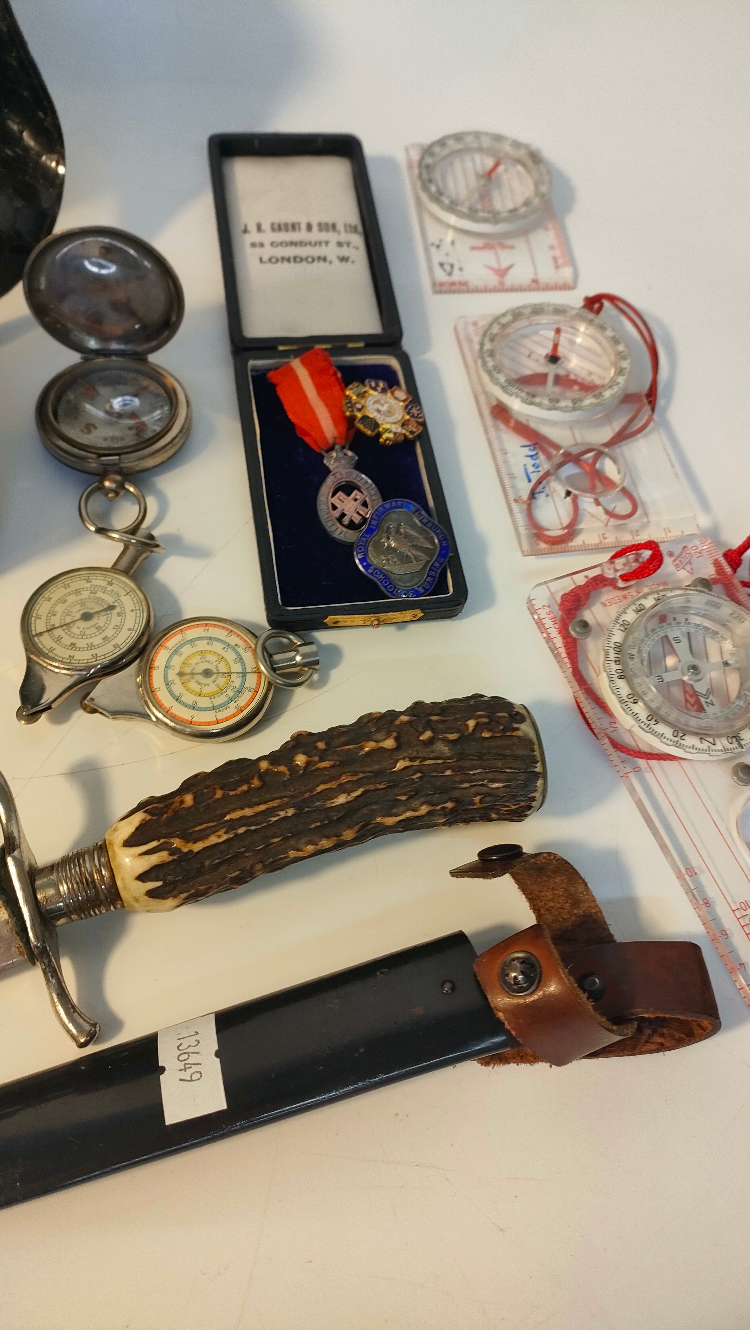 A selection of collectables; military field binoculars, compass, German hammer & Schlaegel - Image 3 of 3