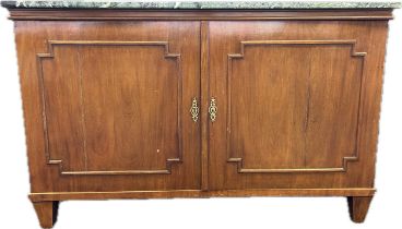 19th century sideboard, the marble top above two cupboard doors opening to interior storage [