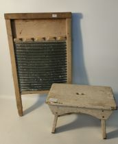 1900s wash board along with 20th century Scottish child's stool