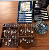 Collectors spoons together with EPS boxed knives and forks.