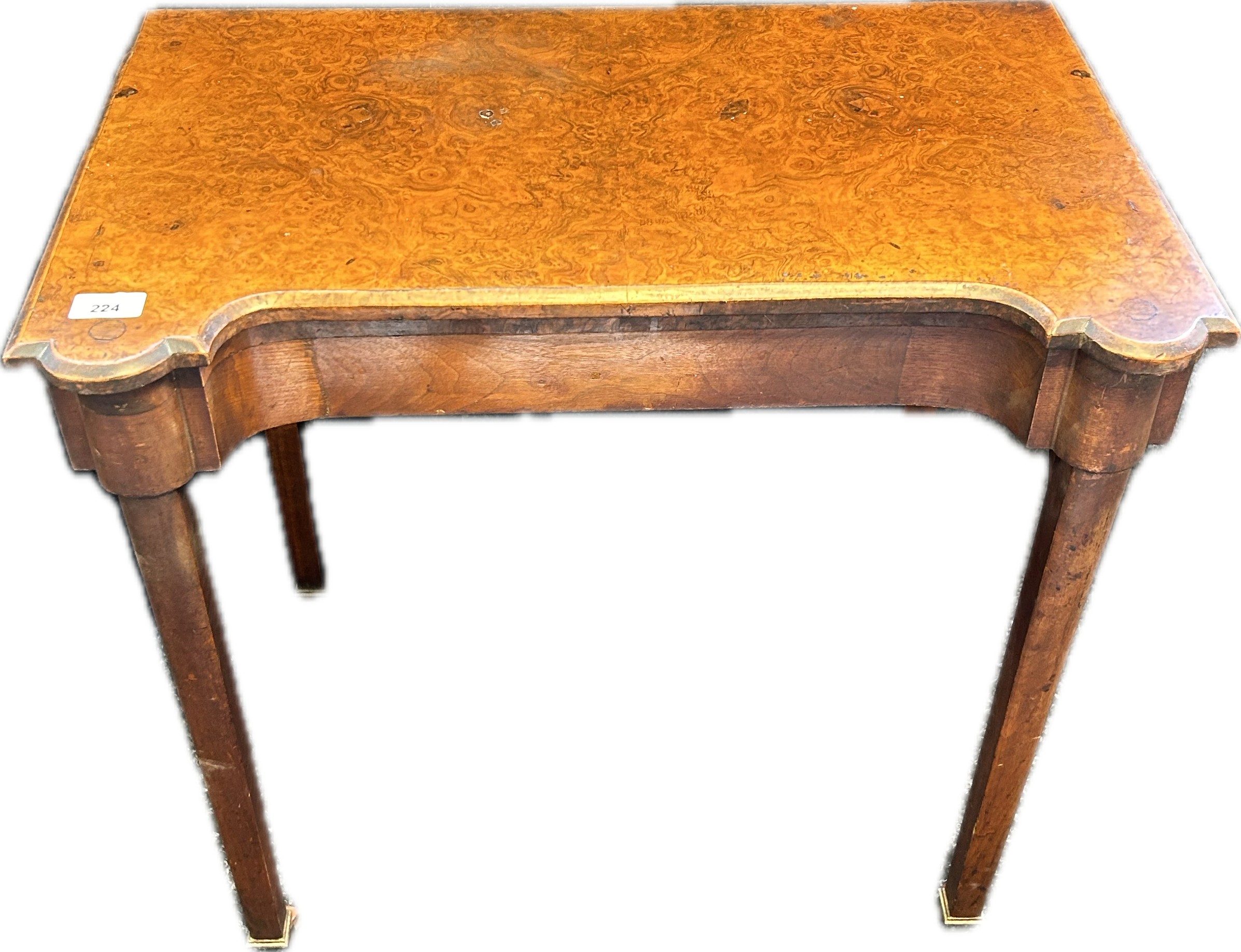 19th Century serpentine shaped walnut tea table, raised on square tapered legs