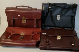 Four vintage leather satchels; Carlton & vintage leather style satchel