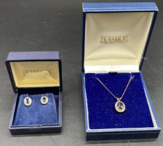 9ct gold chain with pendant, earring set with cubic zirconia & sapphire [4.18g]