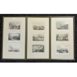 Set of 3 engravings of various places around Britain. [Frame 57x32cm]