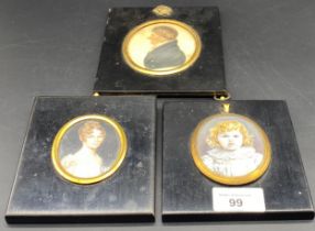 Collection of three Victorian portrait paintings depicting young lady Anne Ross, baby portrait &