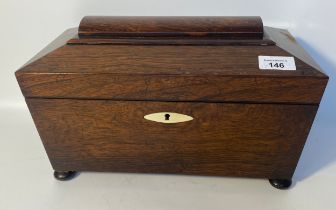 Antique mahogany double tea caddy with fitted brass handles [34x15.5x21cm]