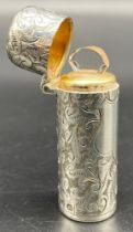 Silver hallmarked mounted scent bottle with glass stopper, Hilliard & Thomason, Birmingham [5cm