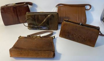 Collection of vintage leather & moc croc handbags, Mappin & Webb limited, R.W Forsyth Edinburgh &