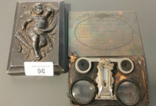 19th century Henry Tod cabinet maker plaque, bronze cherub desk paperweight together with mars watch