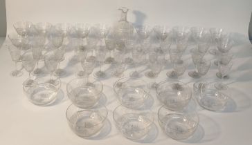 19th century etched glasses, bowls & decanter