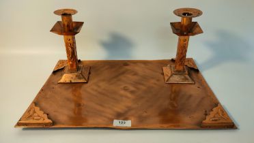 19th century Newlyn Copper arts and crafts tray with candlesticks [45.5x29.5cm]