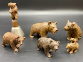 Collection of black forest wooden bear figures & novelty bell [10cm Height]