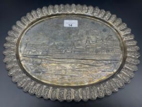 Persian white metal oval tray, Taj Mahal [505.55 grams] [34cm x 26cm]