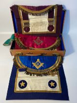Masonic leather case containing masonic aprons