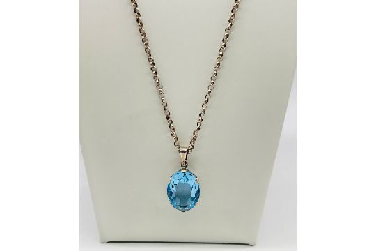 Silver necklace with large topaz stone pendant Weight - 17.59g - Image 2 of 2