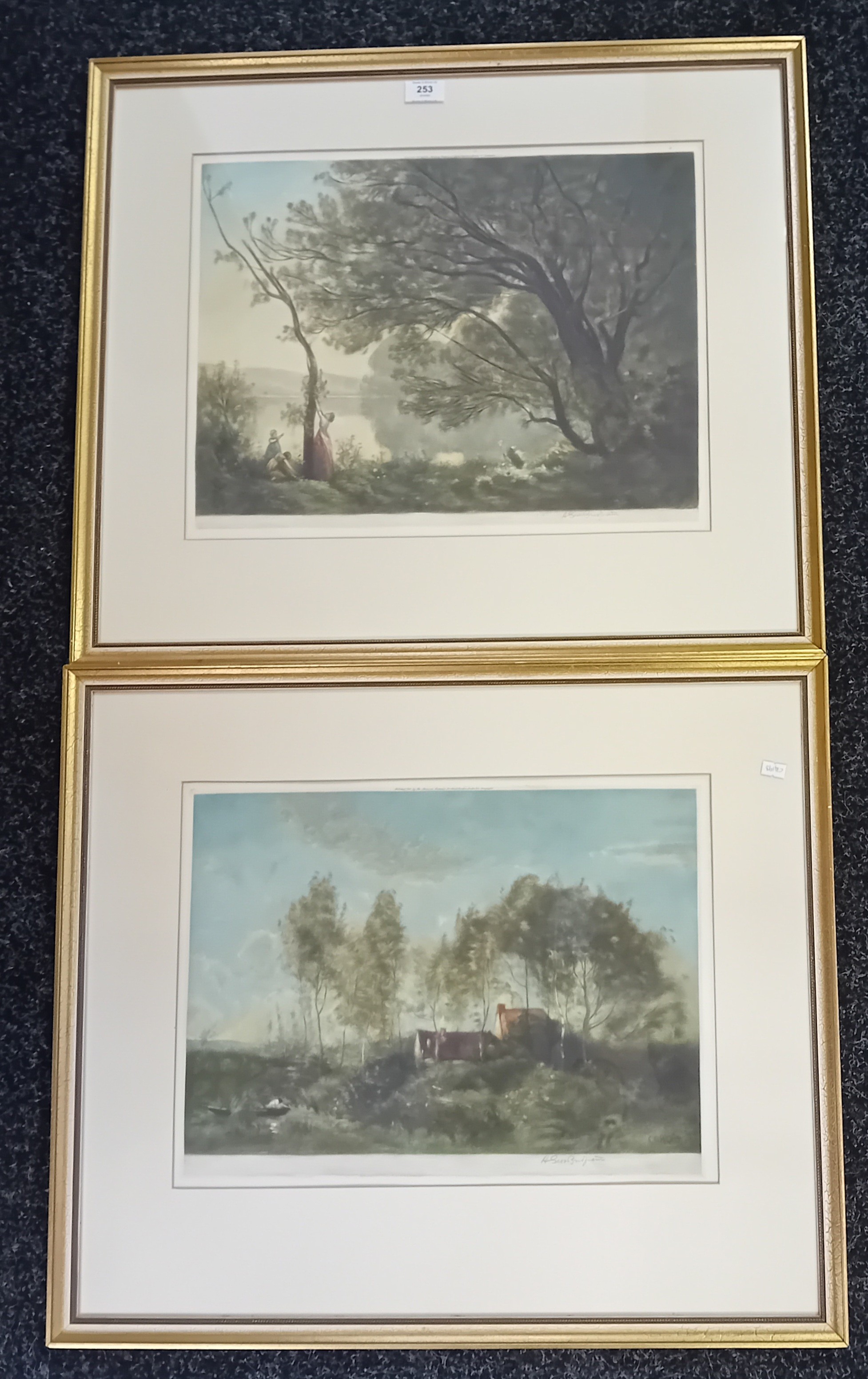 Pair of antique coloured prints dated 1930 and signed. [60x70cm]