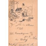 Rudolf Stolz - Illustrierte Postkarte an die Schwester Maria in Bozen, Kaiserkrone,