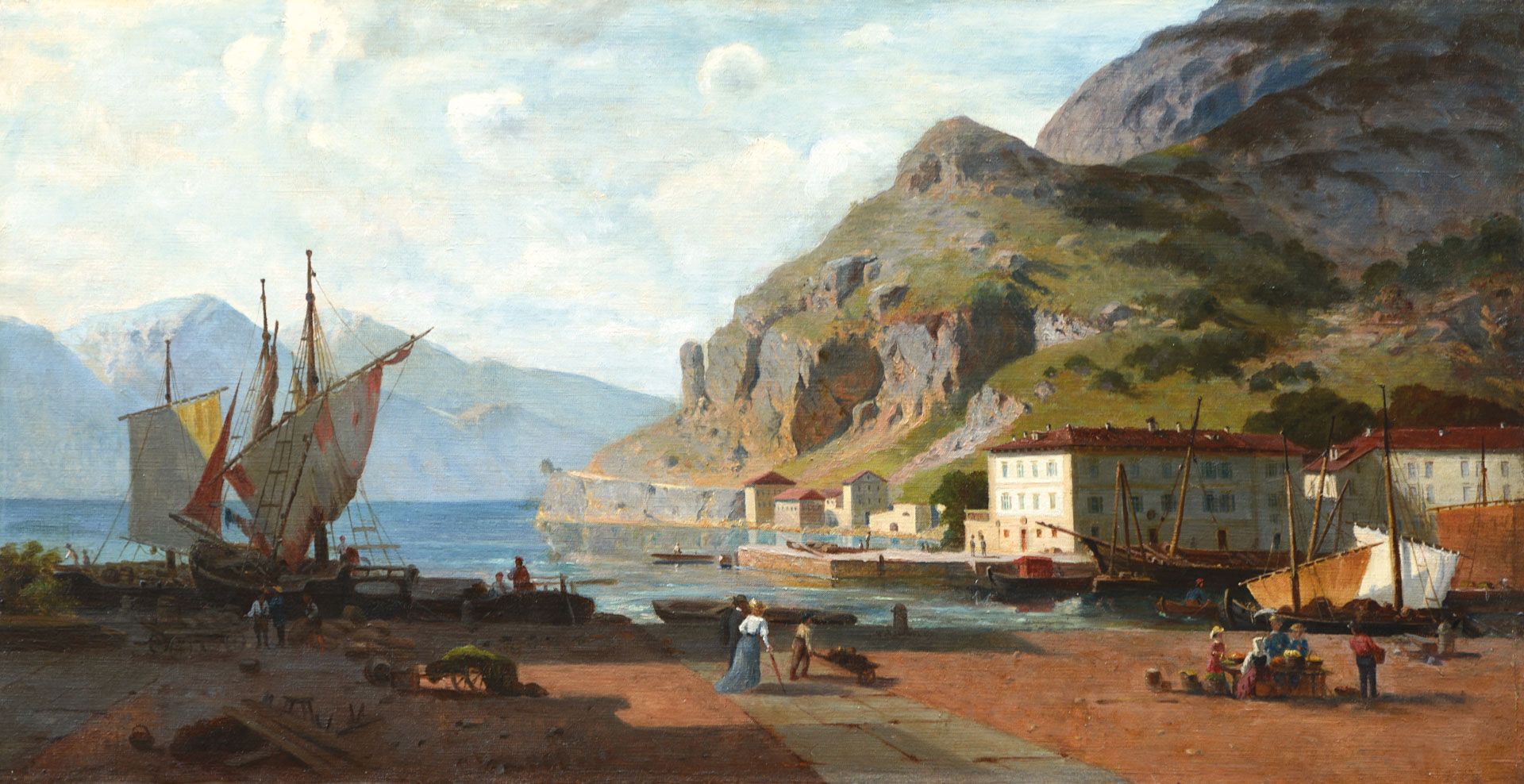 Maler des 19. Jh./Pittore del XIX sec. - Der Hafen von Riva del Garda, um 1890