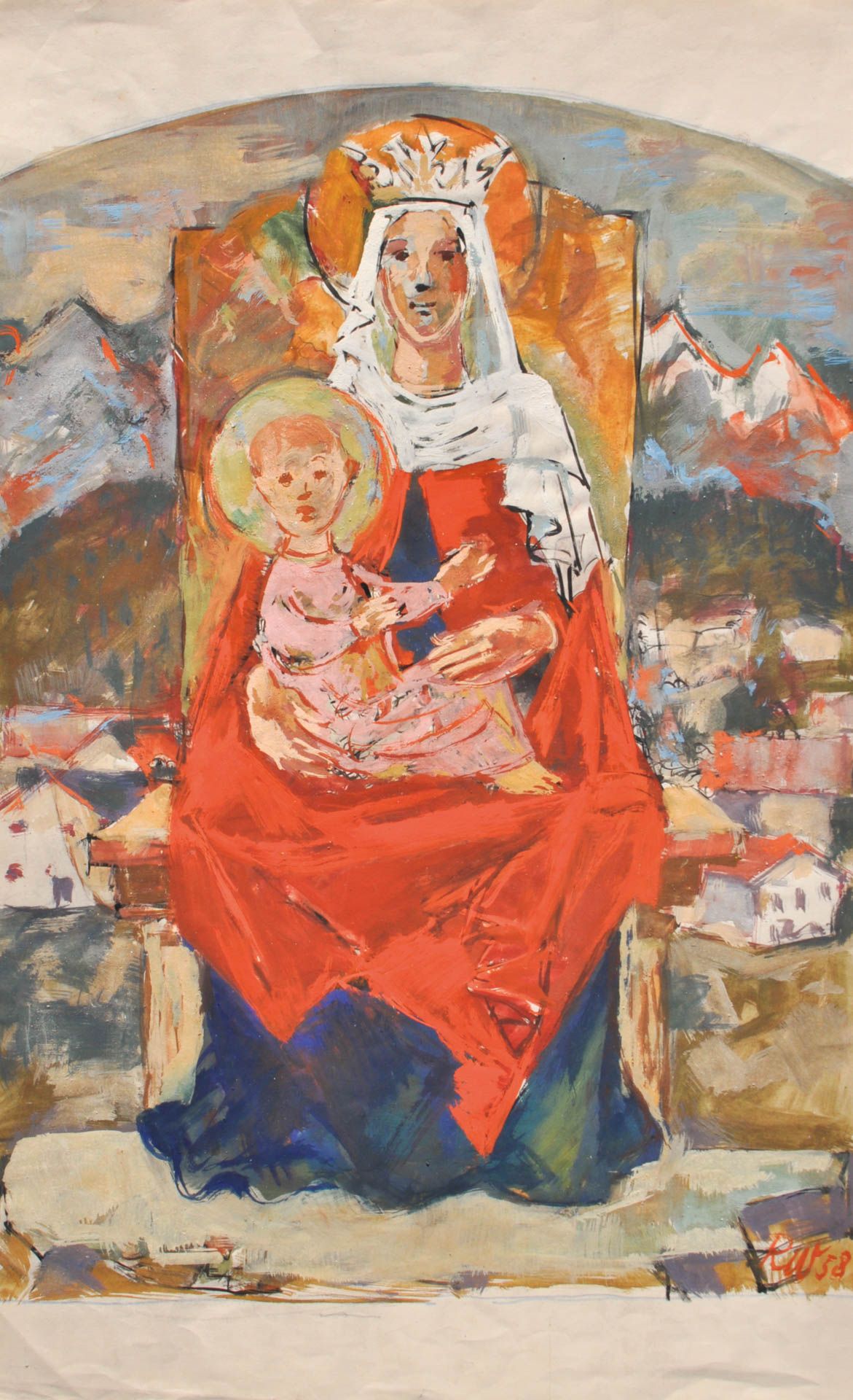 Raimund Wörle - Madonna mit Kind vor Tiroler Gebirgslandschaft, 1958