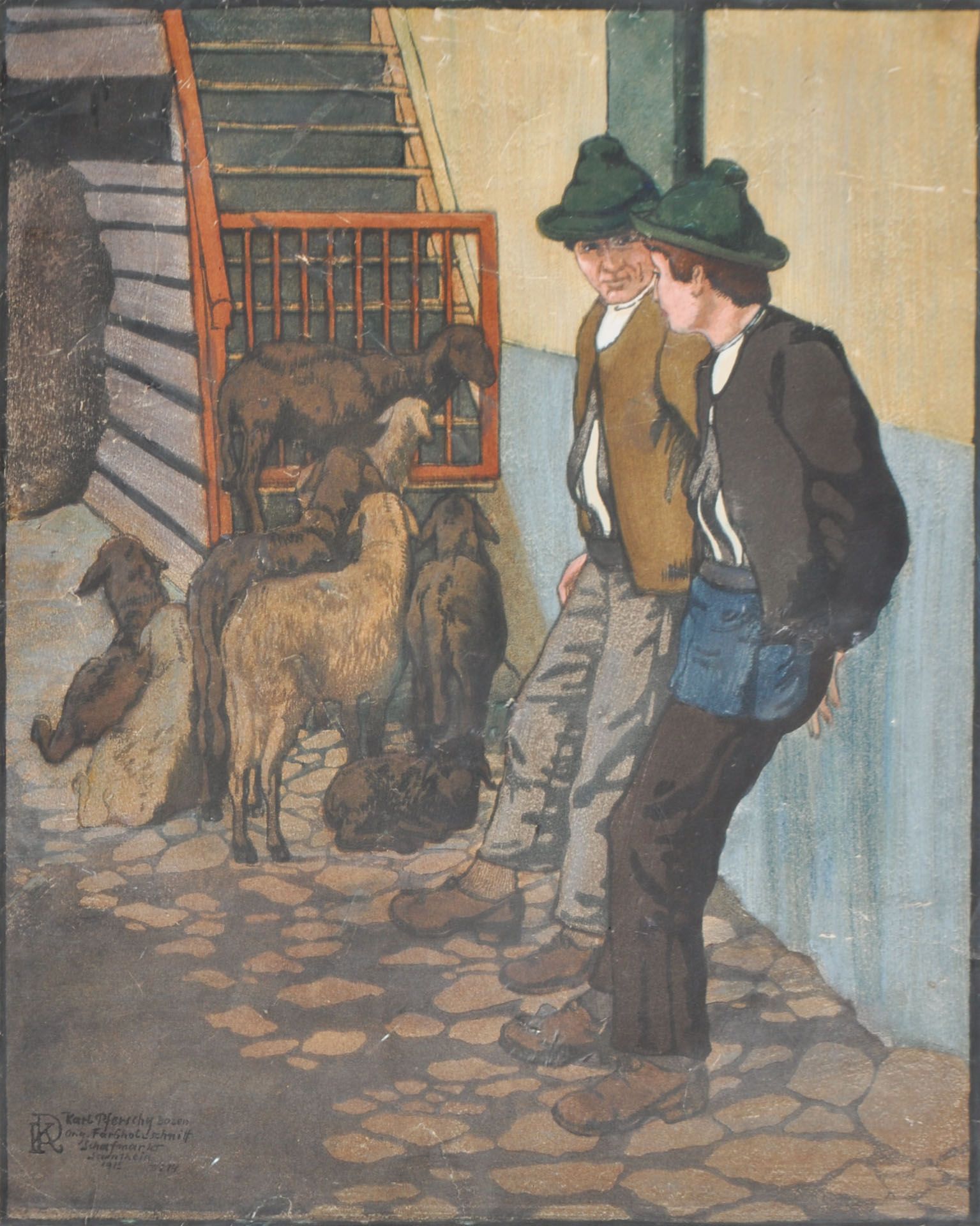 Karl Pferschy - Schafmarkt in Sarnthein, 1915