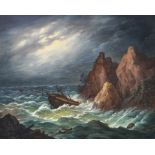 Matthias Rudolph Toma - An der Felsenküste havariertes Schiff, 1868