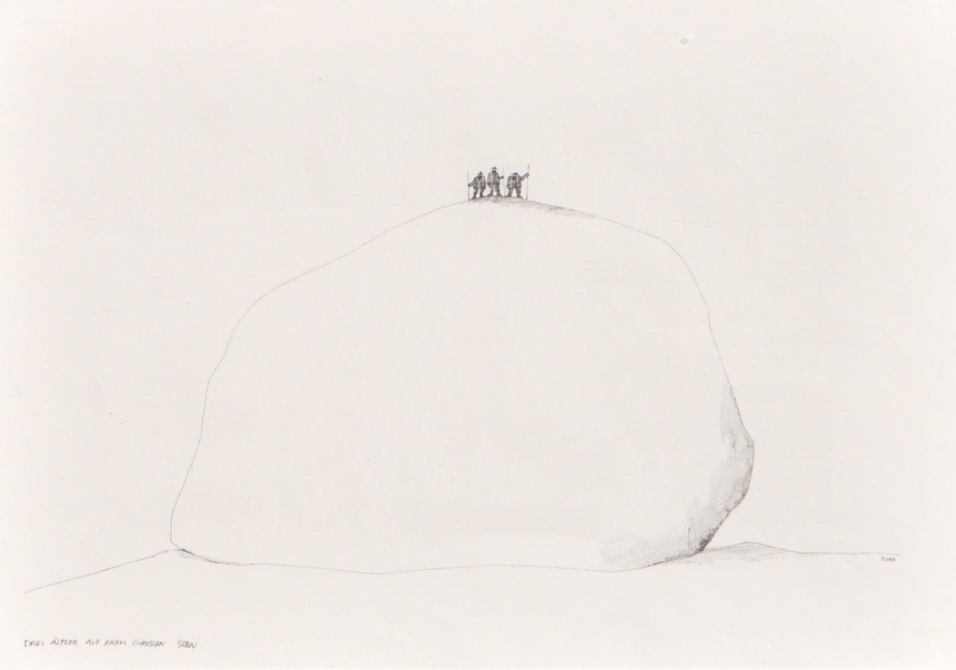 Paul Flora - Drei Älpler auf einem großen Stein, um 1975