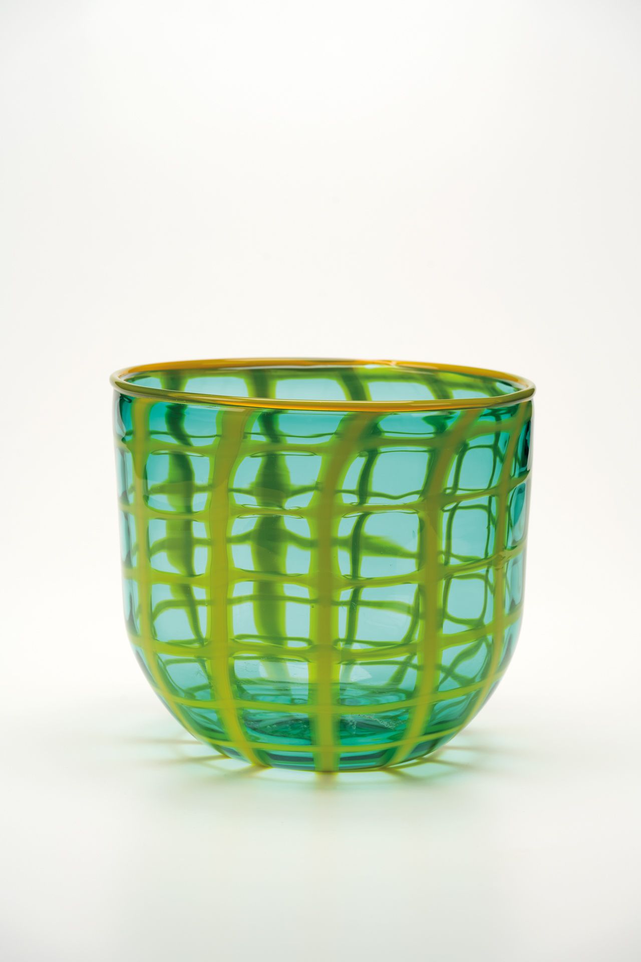 Salviati Murano - Grüne Vase mit gelben Einsätzen