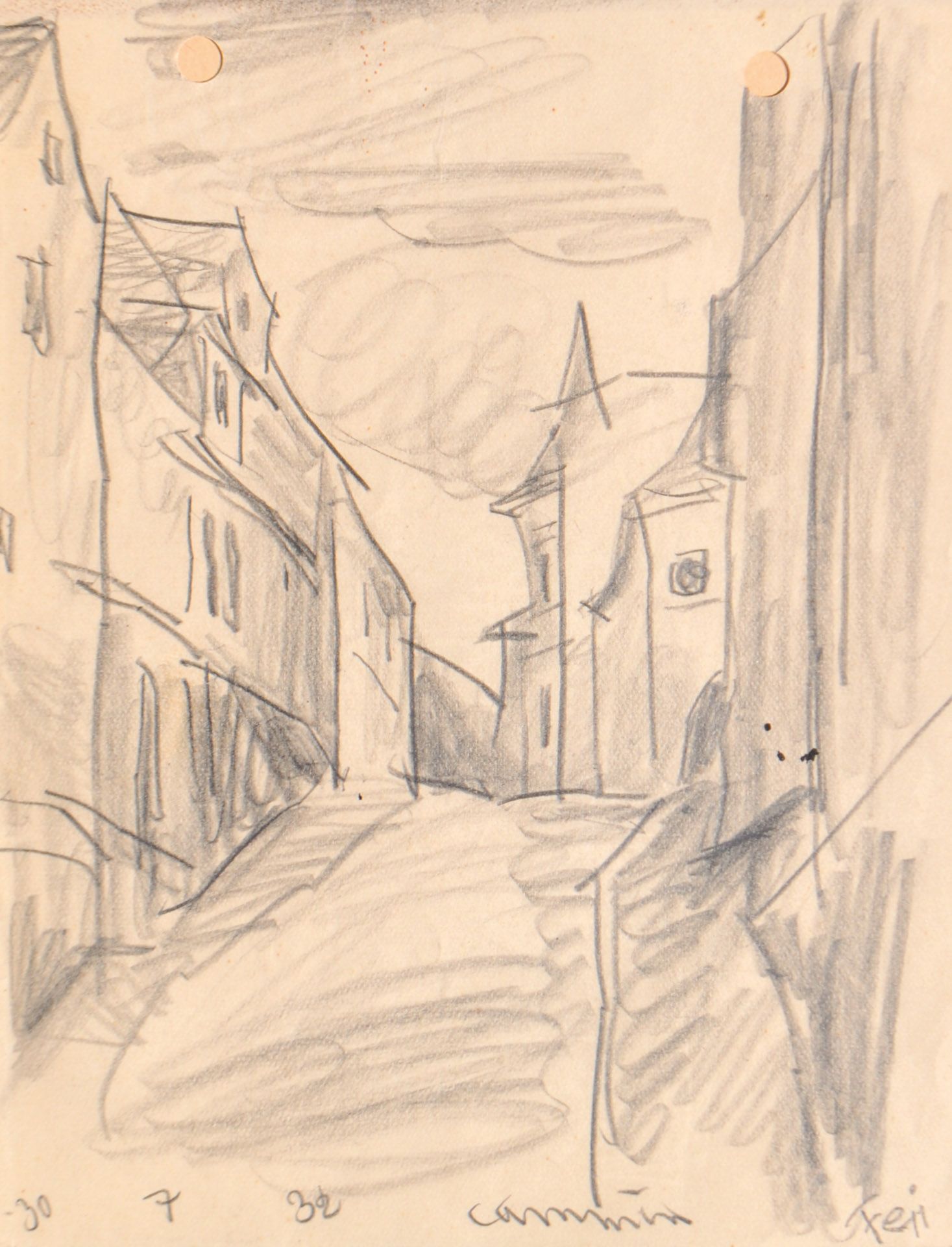 Lyonel Feininger - Dorfgasse mit Häusern, 1932