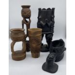 Lot de 5 pots, gobelets Africain en bois