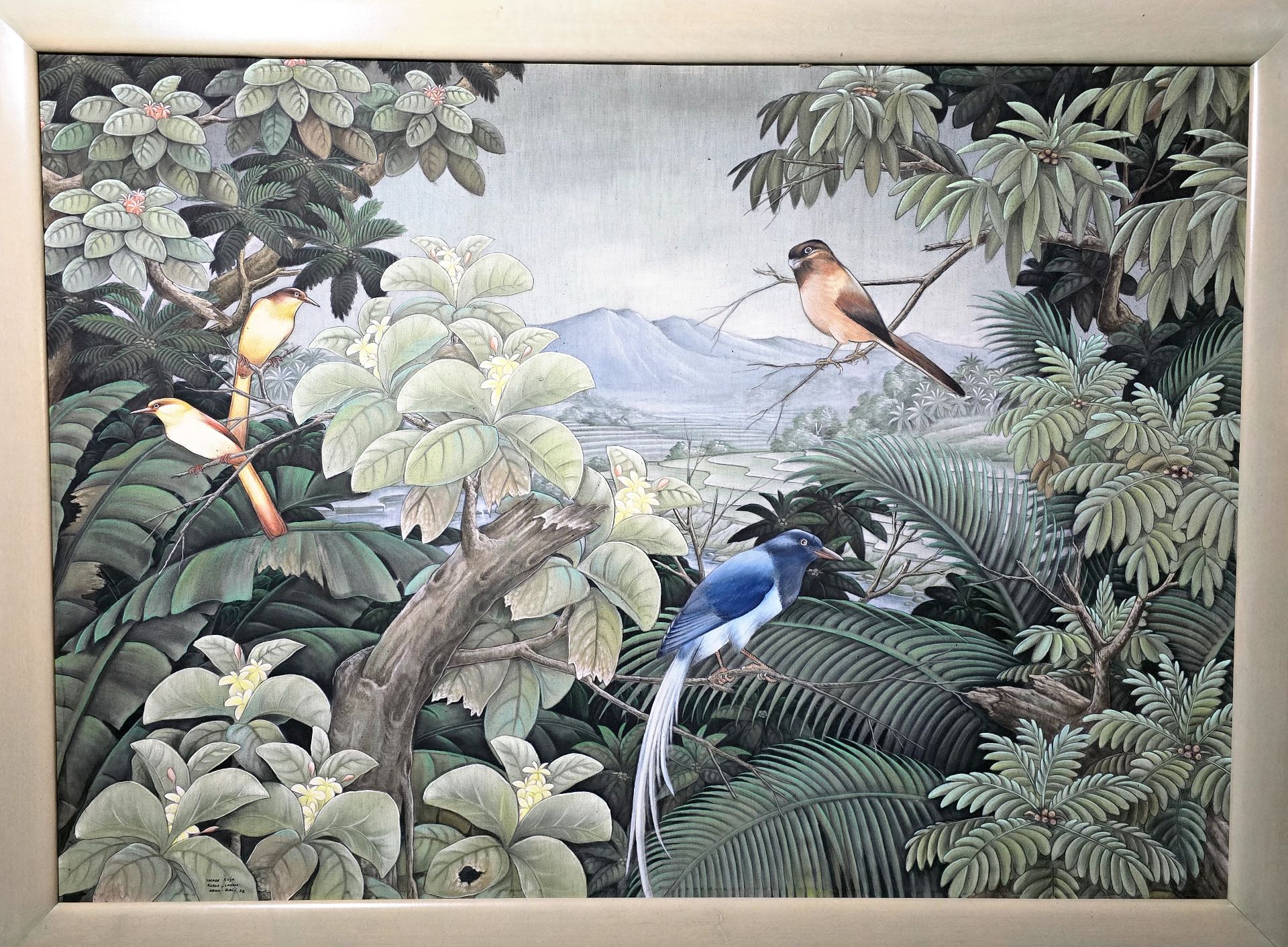 Peinture sur toile Bali 'Paysage Jungle' signé Suja 1988