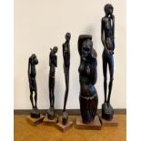 Lot de 5 sculptures Africaines en ébène (manques)