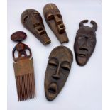 Lot de 4 masques et 1 attache cheveux en bois